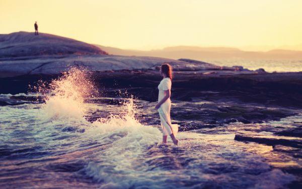 beach,waves,Surf,rocks,girl,mood