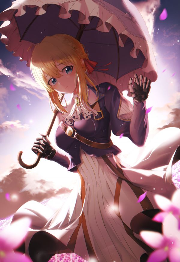 anime,fete anime,rochie,Violet Evergarden,umbrelă,mechamusume