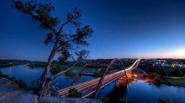 puente,puesta de sol,Austin, Texas,Lake Austin,Puente Pennybacker,río