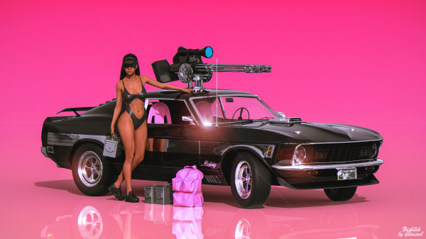 car,old school wheels,Ford Mustang,Retro car,black,pink