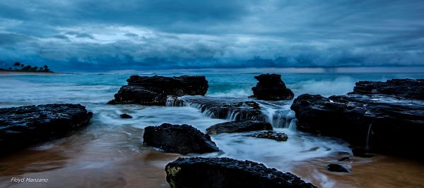 landschap, zee, water, rots, kust-, hemel