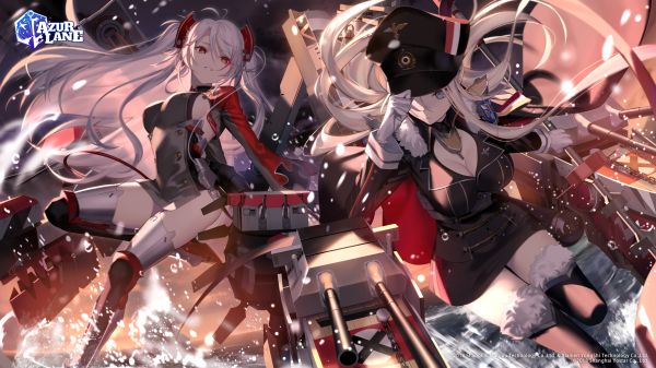 Azur Lane,Bismarck Azur Lane,ősz haj,szőke,Prinz Eugen Azur Lane,tenger