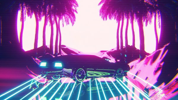 Kunstwerk,Digital,Auto,Retrowave,Rosa,neon glow