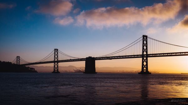 Bay Bridge,jembatan,San Fransisco,1920x1080 px,matahari terbit