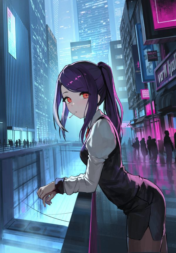 katsot katsojaa,va 11 sali,Jill Stingray,tupakointi-,punaiset silmät,Cyberpunk