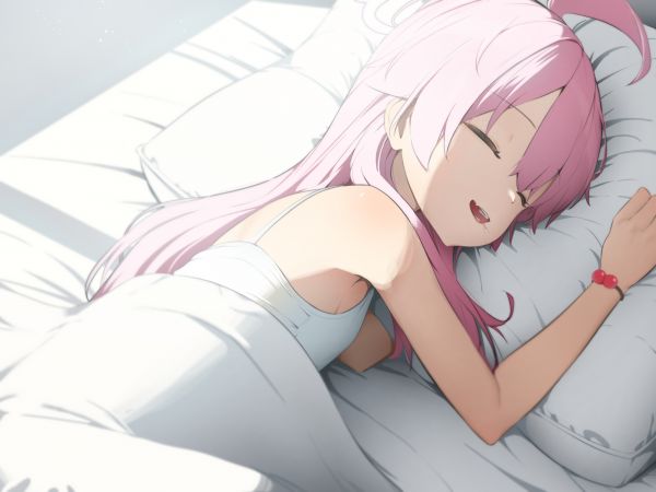 Anime,Chicas anime,Acostado de costado,Ojos cerrados,dormido,pelo largo