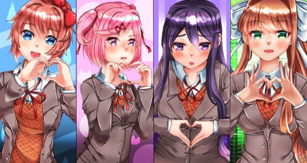 애니메이션,애니메이션 소녀들,Doki Doki Literature Club,Monika Doki Doki Literature Club,Yuri Doki Doki Literature Club,Sayori Doki Doki Literature Club