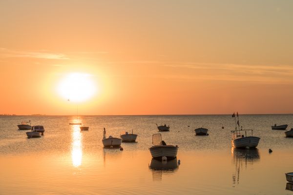 закат солнца, море, Берег, лодка, воды, Размышления