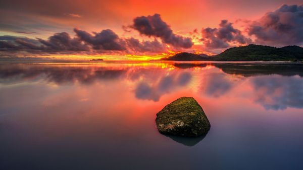 zonlicht, zonsondergang, zee, meer, water, natuur