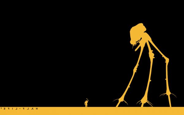 Illustration, Minimalismus, Videospiele, schwarzer Hintergrund, Roboter, Silhouette