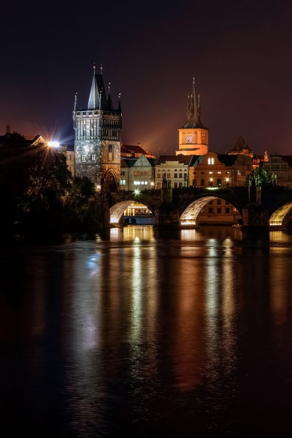 ponte,fotografia,notte,visualizzazione verticale,Praga,Repubblica Ceca