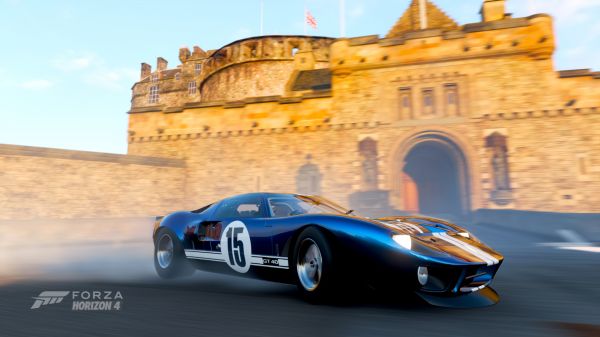 car,Ford,Forza Horizon 4,depth of field,castle,Edinburgh