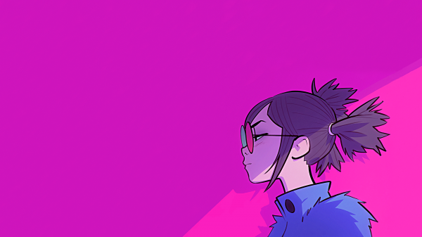 Noodle,Gorillaz,music,simple background,pink,women with glasses