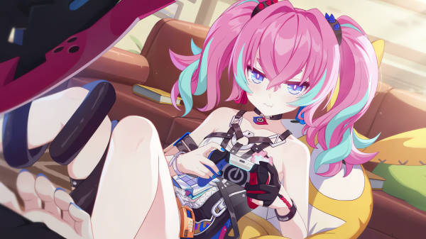 animeflickor,Honkai Impact 3rd,feet on table,fötter