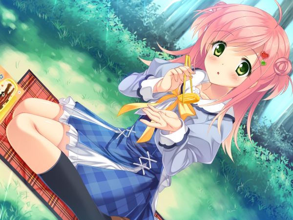 girl, Game CG, plaid, sakura no reply, tsukimori chiyoko, blush