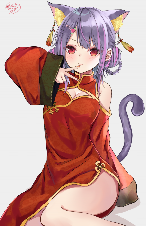 Anime, Filles anime, fille chat, oreilles de chat, verticale, Robe chinoise