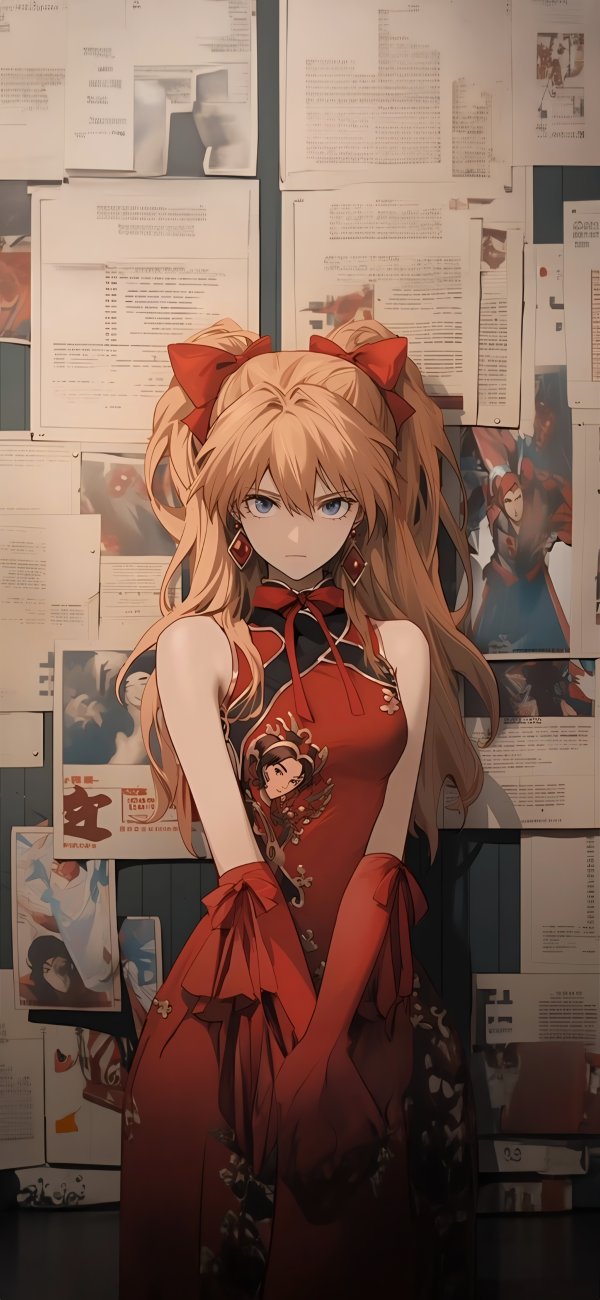 Asuka Langley Soryu,Neon Genesis Evangelion,anime,anime girls,cheongsam,guardando spettatore