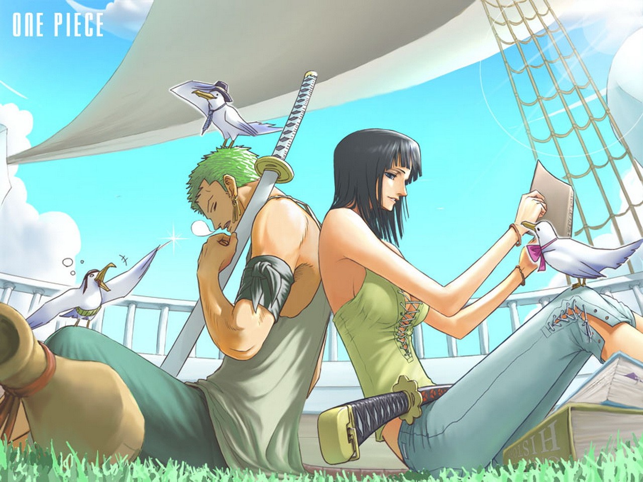 illustrasjon, anime, tegnefilm, One Piece, tegneserier, Roronoa Zoro, Nico Robin, skjermbilde, mangaka