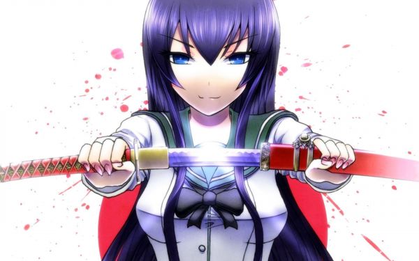 illustration,anime,animeflickor,skoluniform,Highschool of the Dead,Busujima Saeko