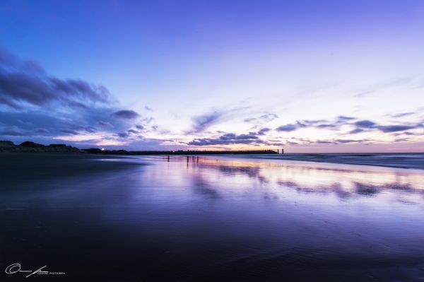 ocean, solnedgang, afspejling, longexposure, blå, himmel