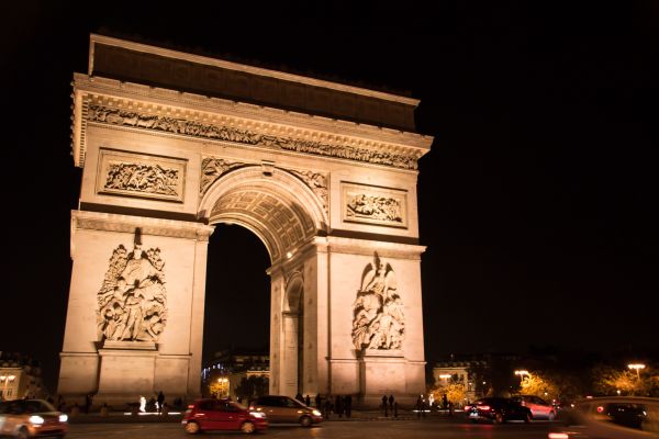 città,notte,architettura,Francia,arco,Parigi