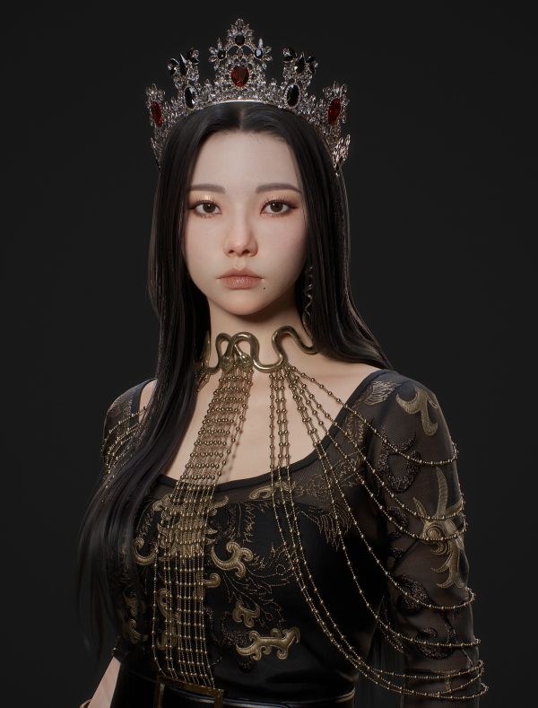 Soyeon Jeong,CGI,femei,brunetă,coroană,rochie