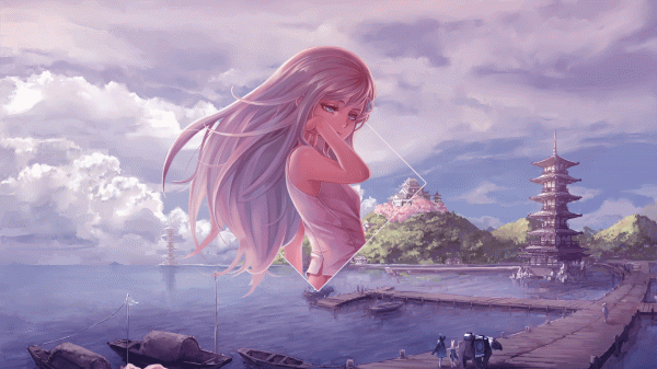 Filles anime,Anime,anime landscape,des nuages,mer,picture in picture