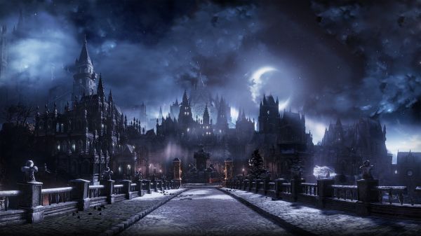 art numérique,Art fantastique,Dark Souls III,Château,nuit,Lune