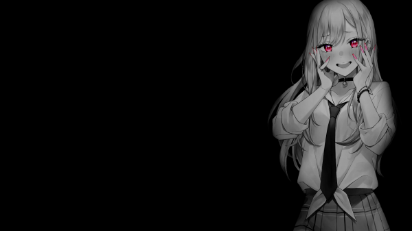 anime girls,Kitagawa Marin,black background,dark background,selective coloring,simple background