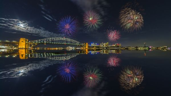 Şehir, Gece fotoğrafçılığı, seyahat, okyanus, panorama, Ay