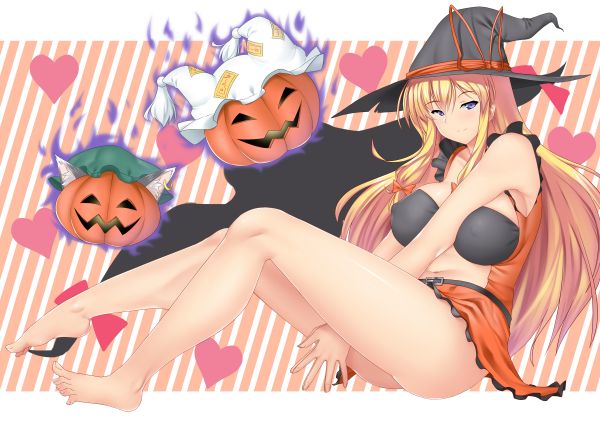 Halloween,witch hat,hat,Touhou,Yakumo Yukari,hard nipples