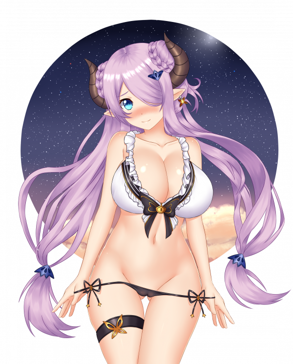 Narumeia Granblue Fantasy,Granblue Fantasy,bikini,klyvning,horn,blåa ögon