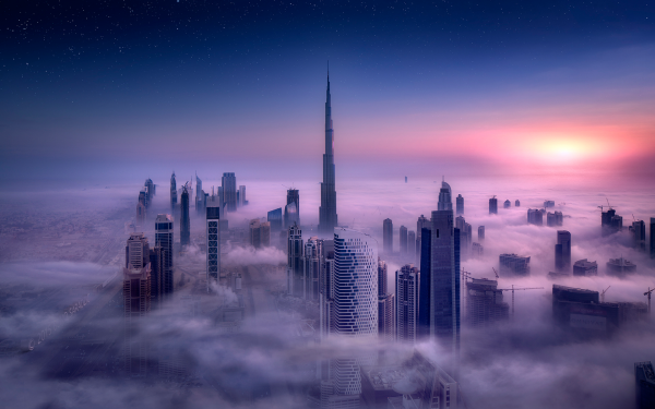 Stadtbild,Burj Khalifa,Dubai,Stadt,Nebel,Wolkenkratzer