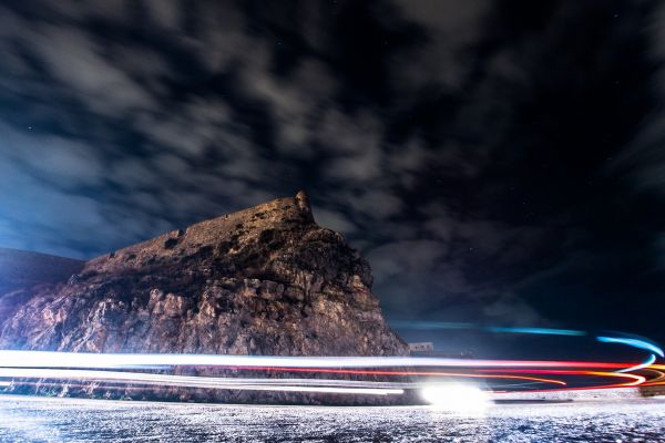 longexposure, světlo, auto, Skála, noc, mraky