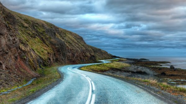 fotografering,landskap,Island,bergarter,vei,utendørs