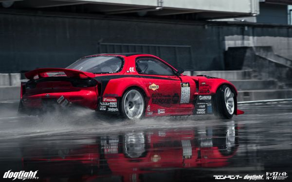 Rote Autos,Auto,Drift,Driften Autos,Mazda RX 7,wet road