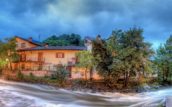 peisaj,clădire,casă,sat,râu,HDR