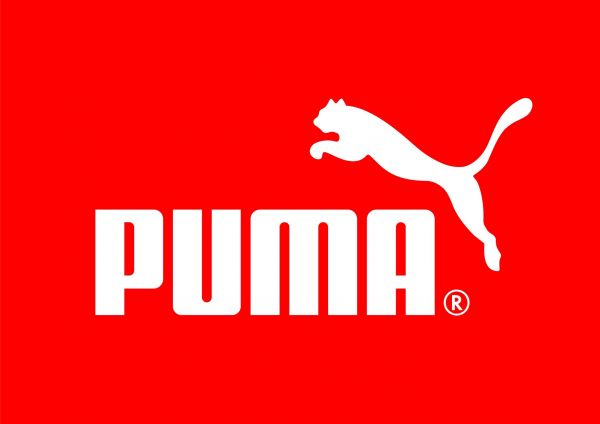 Puma,logotyp,röd bakgrund