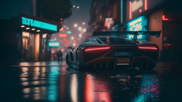 Science fiction, ai art, nacht, cyberpunk, auto, sportwagen