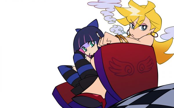 Panty dan Stocking dengan Garterbelt,Anarchy Panty,Anarchy Stocking,latar belakang yang sederhana,gadis anime,merokok