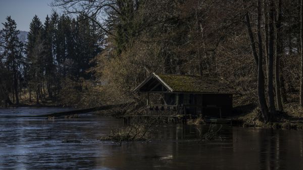 luonto,järvi,jäällä,talo,Puut,sammal