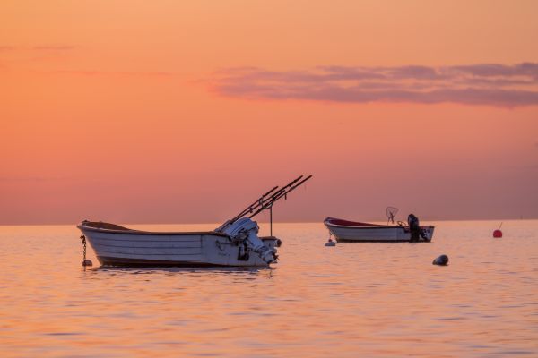 закат солнца,море,небо,воды,лодка,Himmel