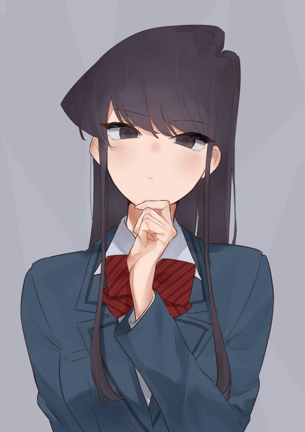 Komi san wa Comyushou desu, anime tytöt, pitkät hiukset, käsi kasvot, JK, koulupuku