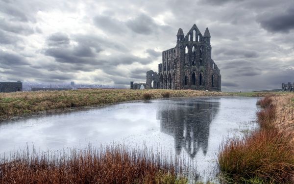 Angleterre,paysage,eau,se ruiner,réflexion,des nuages