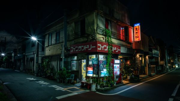 日本,市,片假名,街,晚,store front