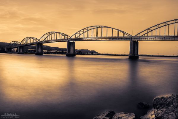 cámara, mar, cielo, nube, larga exposición, puente