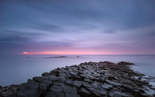 風景,日没,海,湾,岩,自然