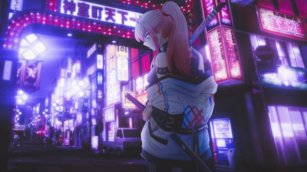 arte di strada,anime,Zero Two Darling in the FranXX,Darling in the FranXX,cyberpunk,Giappone