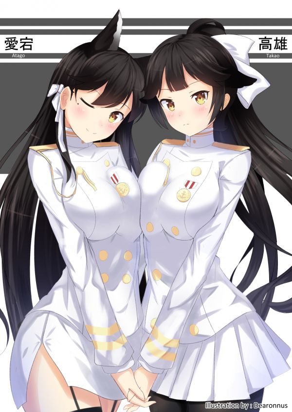 Üniforma,Hayvan kulakları,Azur Lane,külotlu çorap,Basit arka plan,Atago Azur Lane