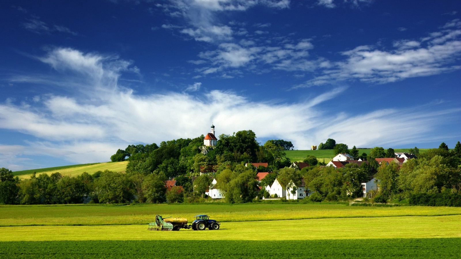 1920x1080 px, campo, Campos, terra, Paisagens, natureza, Tratores, Aldeias